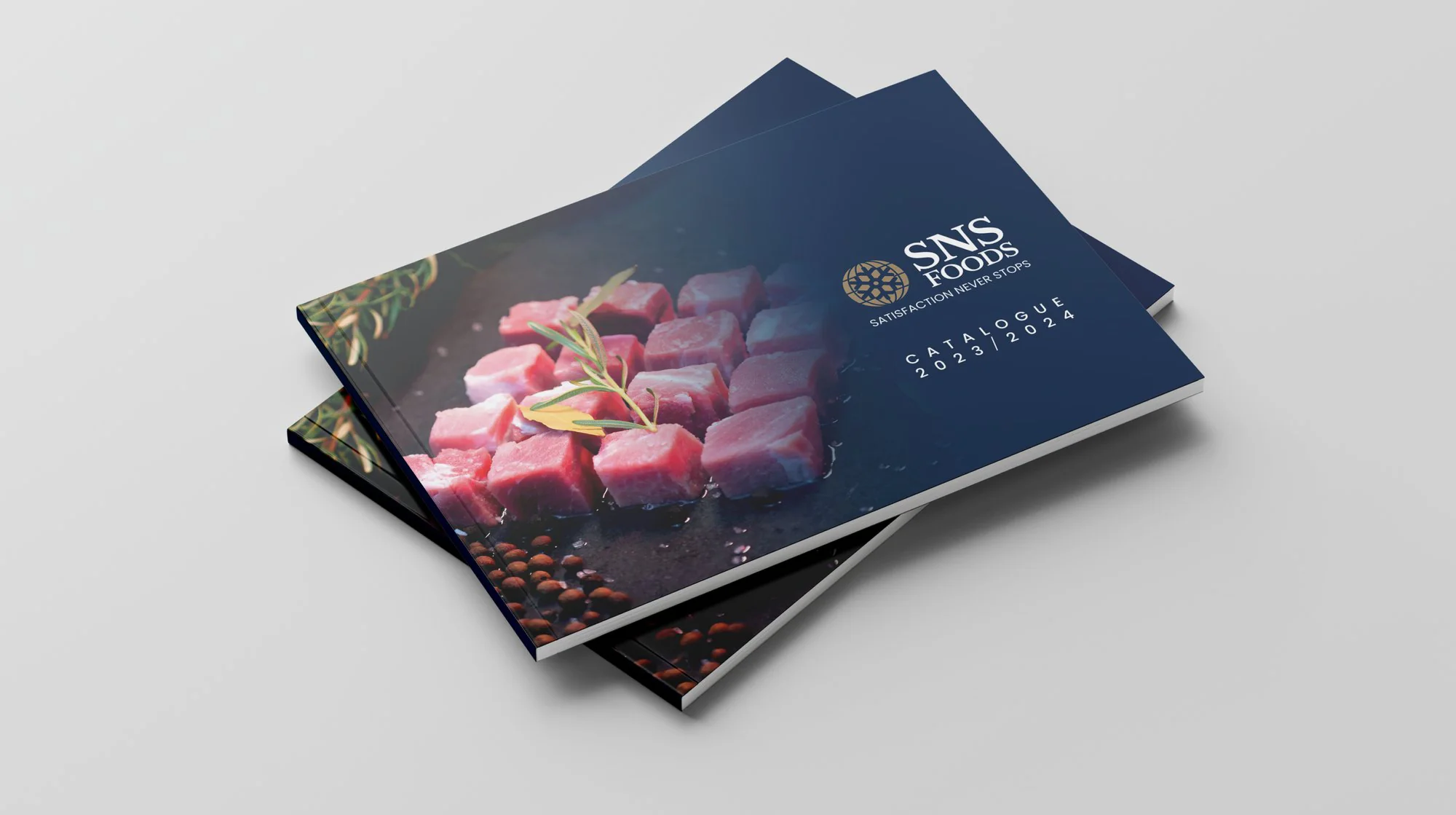 SNS Foods — katalogi produktowe z sesją mięsa na okładce