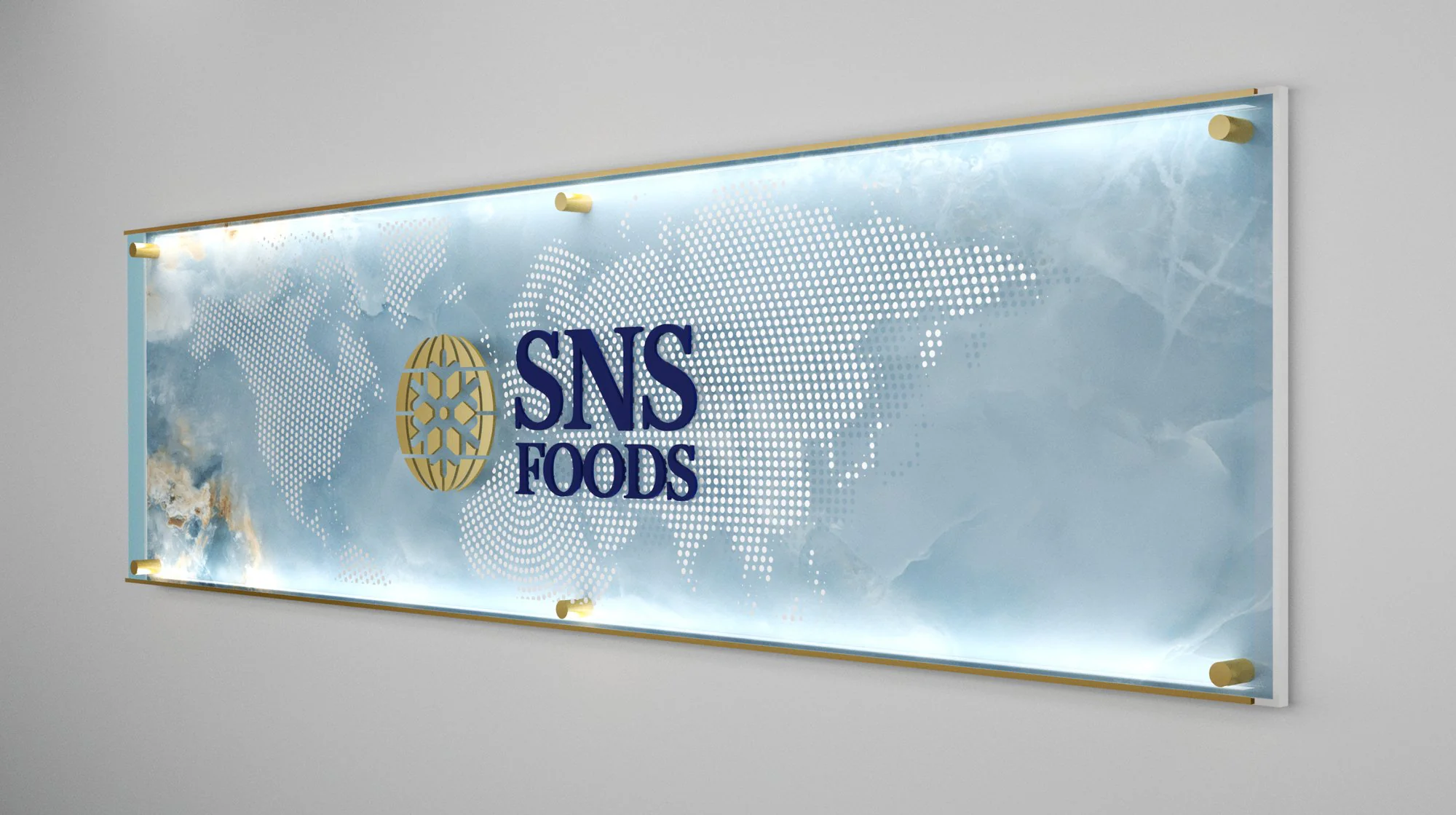SNS Foods — kaseton firmowy w zakładzie produkcyjnym