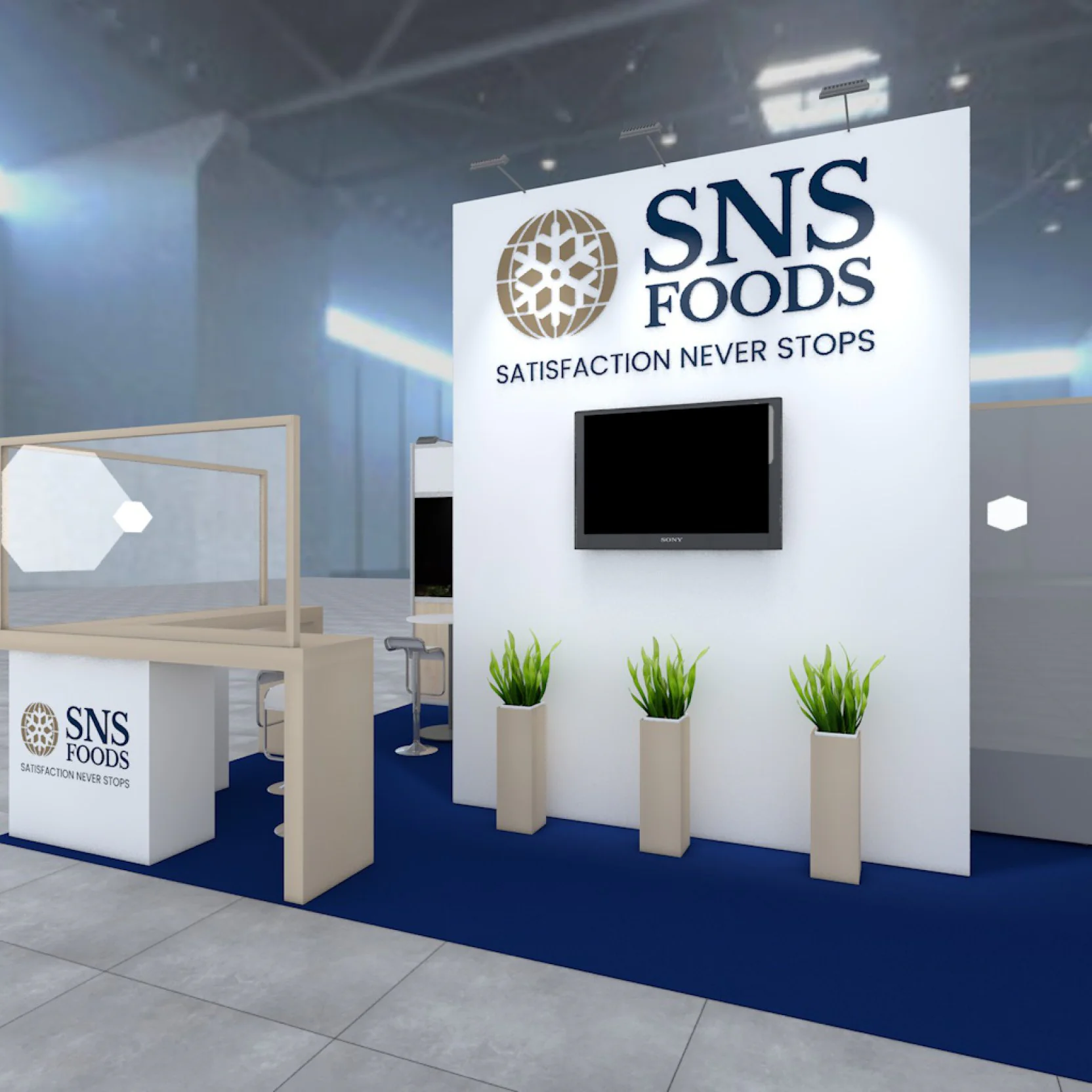 SNS Foods — stoisko targowe, ujęcie frontowe